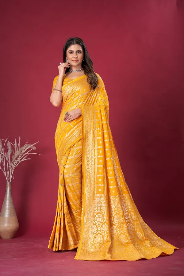 Yellow Dola Silk With Blouse