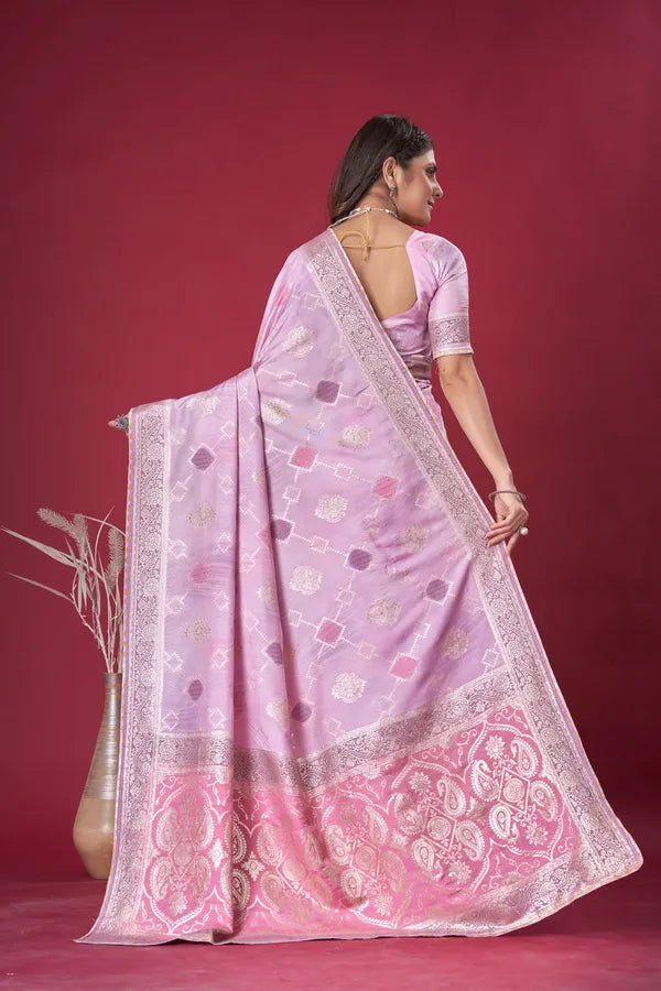 Pink  Dola Silk Saree With Blouse