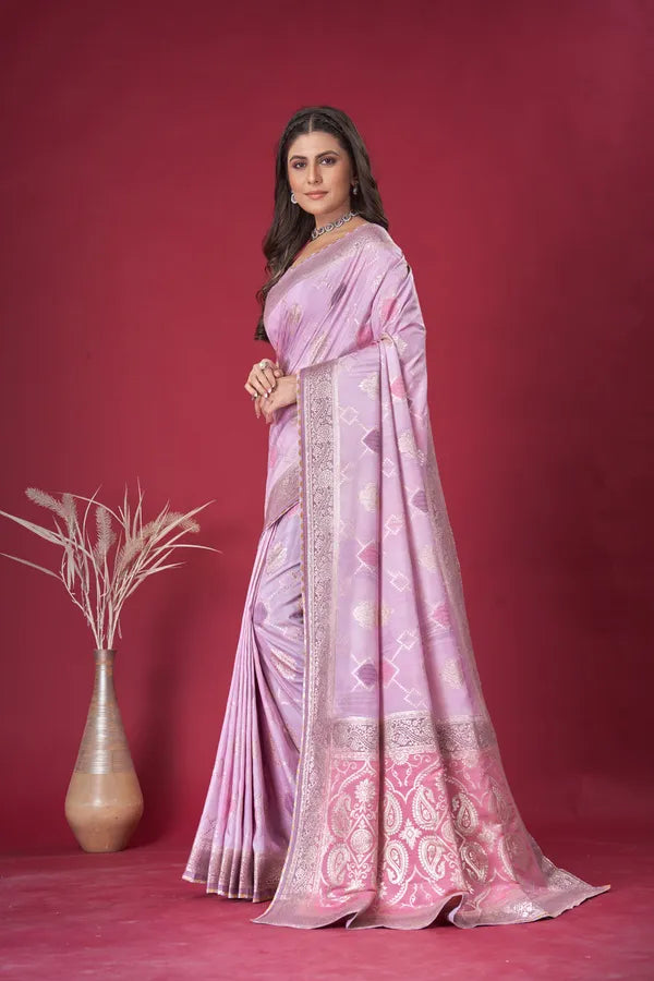 Pink  Dola Silk Saree With Blouse