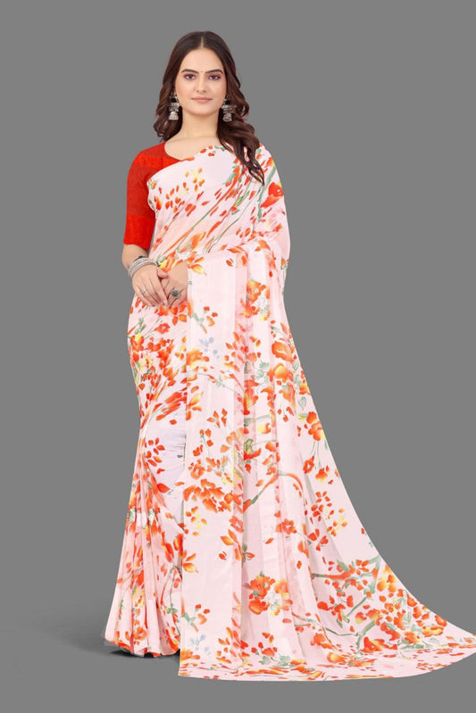 Floral Printed Satin Saree