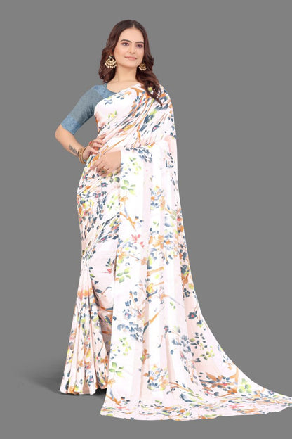 Floral Printed Satin Saree