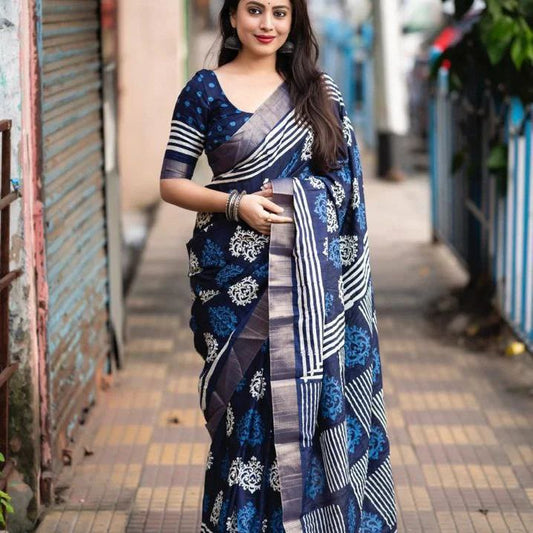 Soft Silk Slub Woven Saree With Batik Print Design