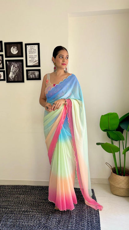 Georgette Saree with fancy blouse