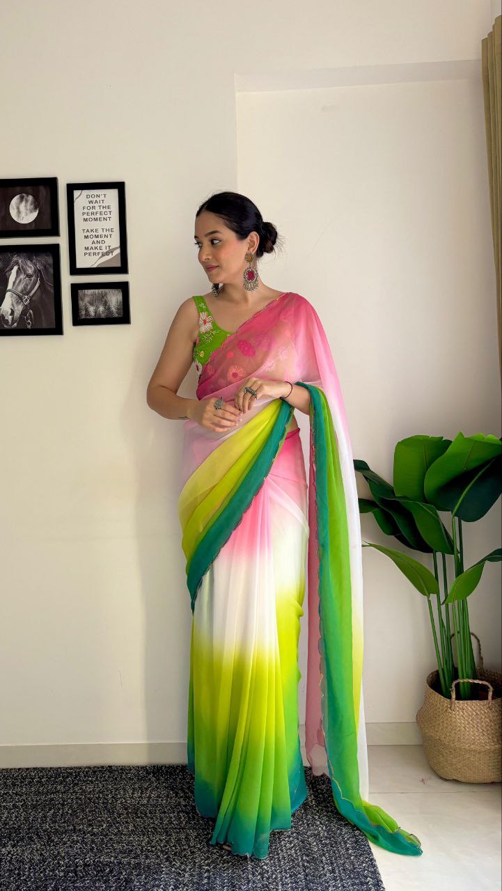 Georgette Saree with fancy blouse