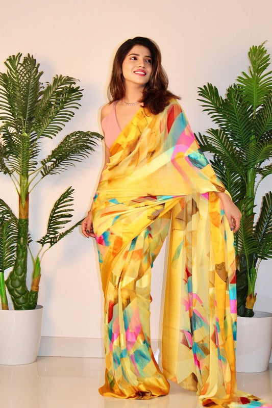 Women Printed Saree with Blouse Piece