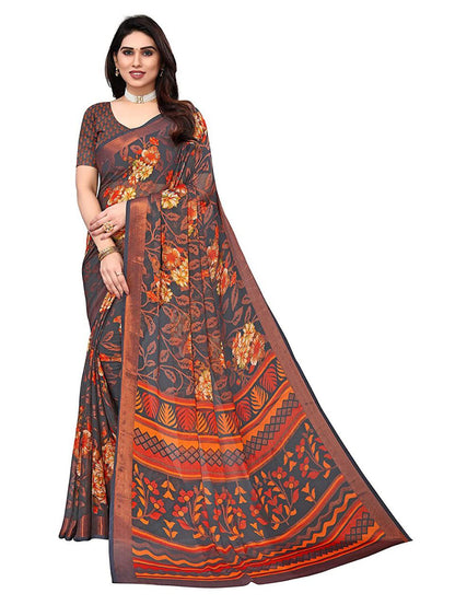 Women'S Viscose Rayon Printed Saree With Unstitched Blouse (Blue)