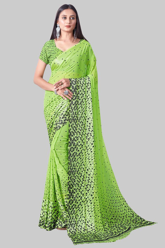 Women's Sattin Patta Saree With Unstiched Blouse