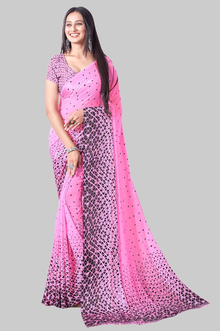 Women's Sattin Patta Saree With Unstiched Blouse