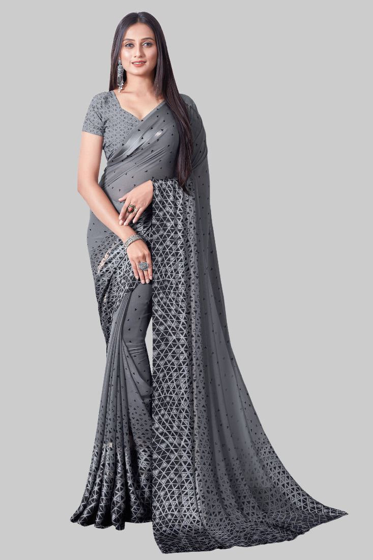 Women's Sattin Patta Saree With Unstiched Blouse