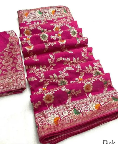 Pink Dola Silk Saree With Blouse