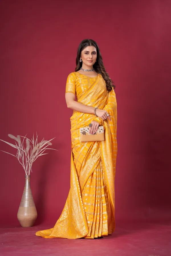 Yellow Dola Silk With Blouse