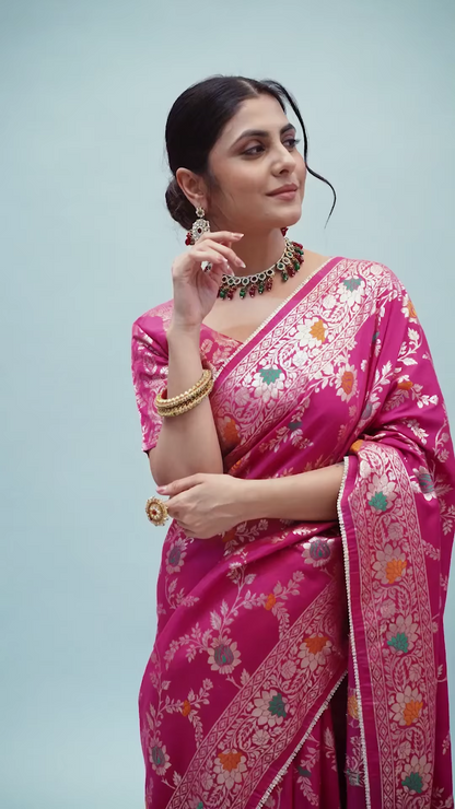 Pink Dola Silk Saree With Blouse