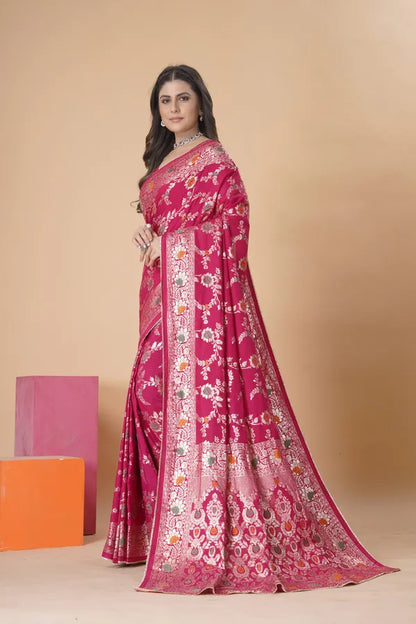 Pink Dola Silk Saree With Blouse