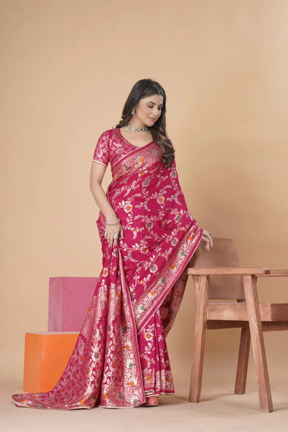 Pink Dola Silk Saree With Blouse