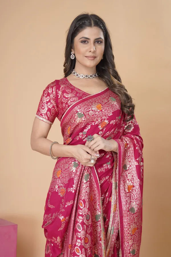 Pink Dola Silk Saree With Blouse