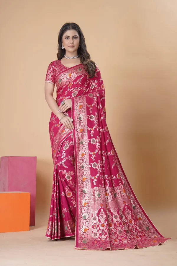 Pink Dola Silk Saree With Blouse