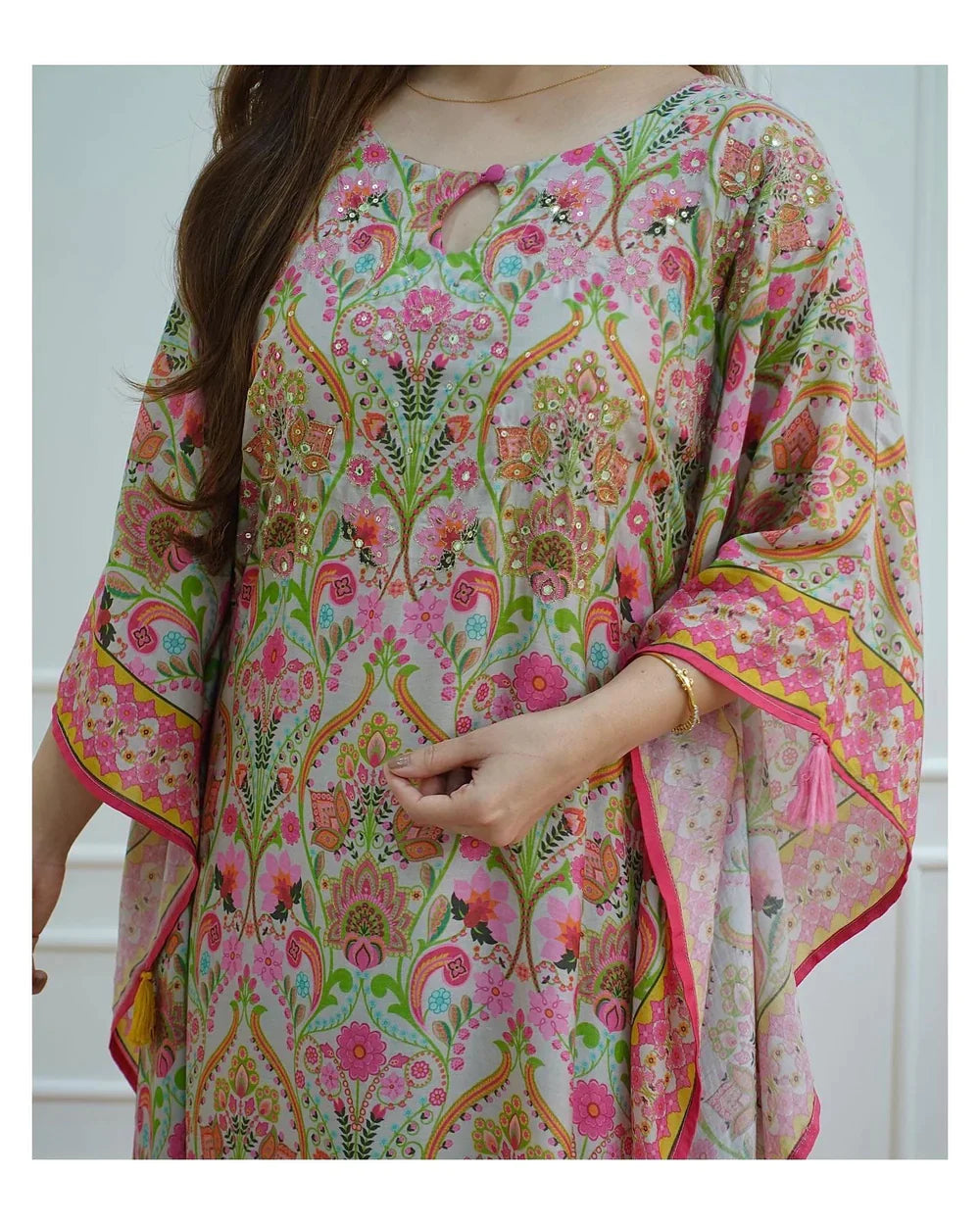 FLORAL MUSLIN EMBROIDERED KAFTAN