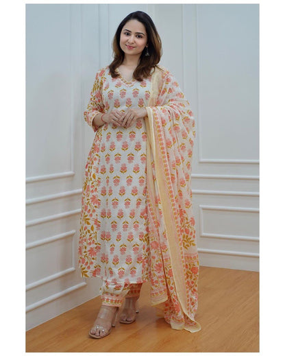 IVORY-Orange  FLORAL AFGHANI SUIT