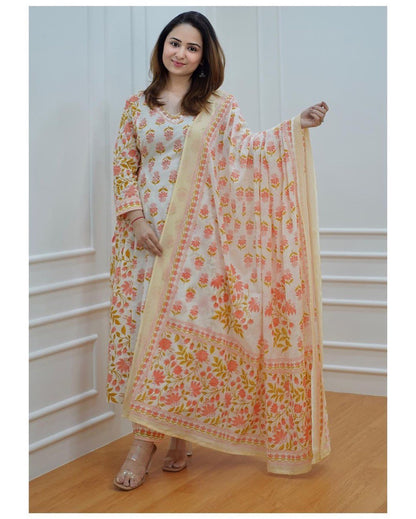 IVORY-Orange  FLORAL AFGHANI SUIT