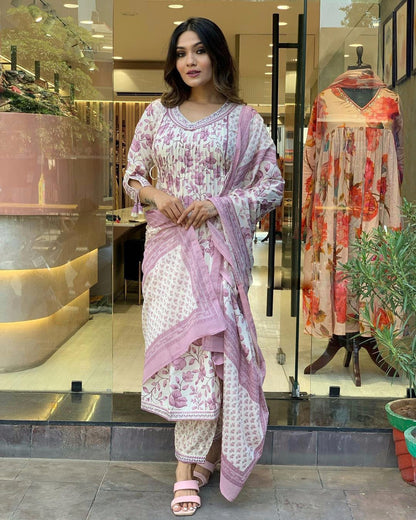 LAVENDER  FLORAL KURTA SET